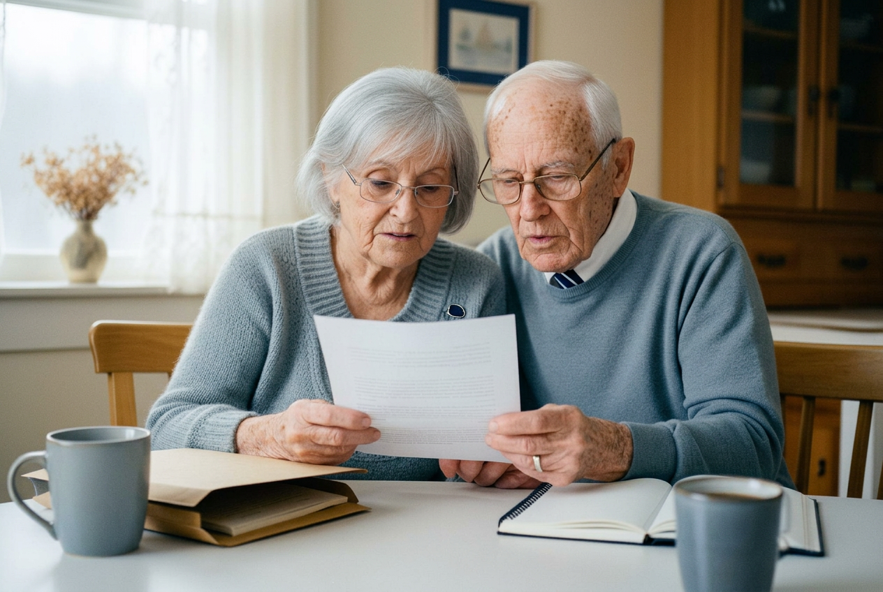 A long-married couple on the porch of their New England home